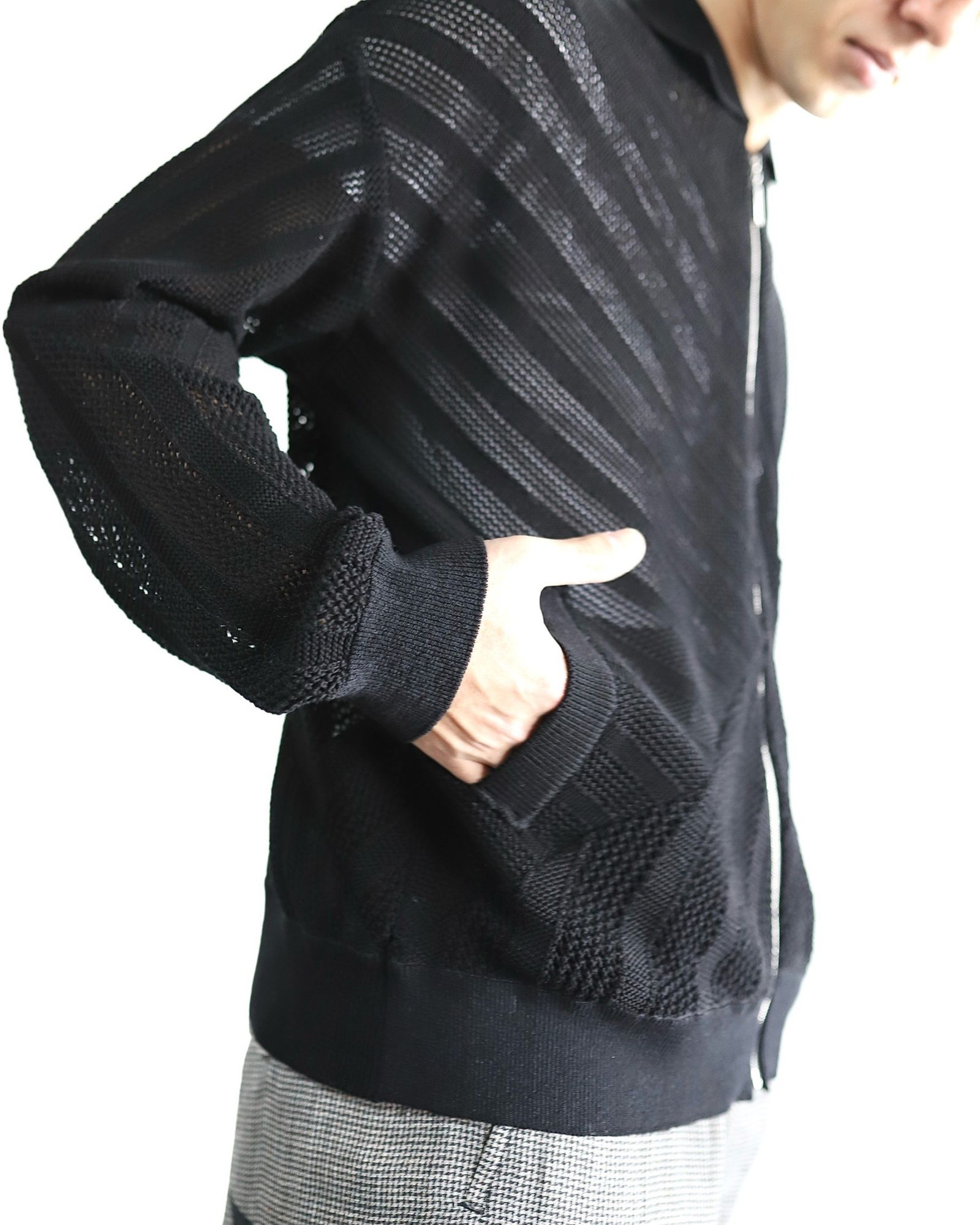 YOKE - ヨーク24SS COTTON MESH STRIPE ZIP-UP CARDIGAN YOKE - ヨーク24SS COTTON MESH STRIPE ZIP-UP CARDIGAN