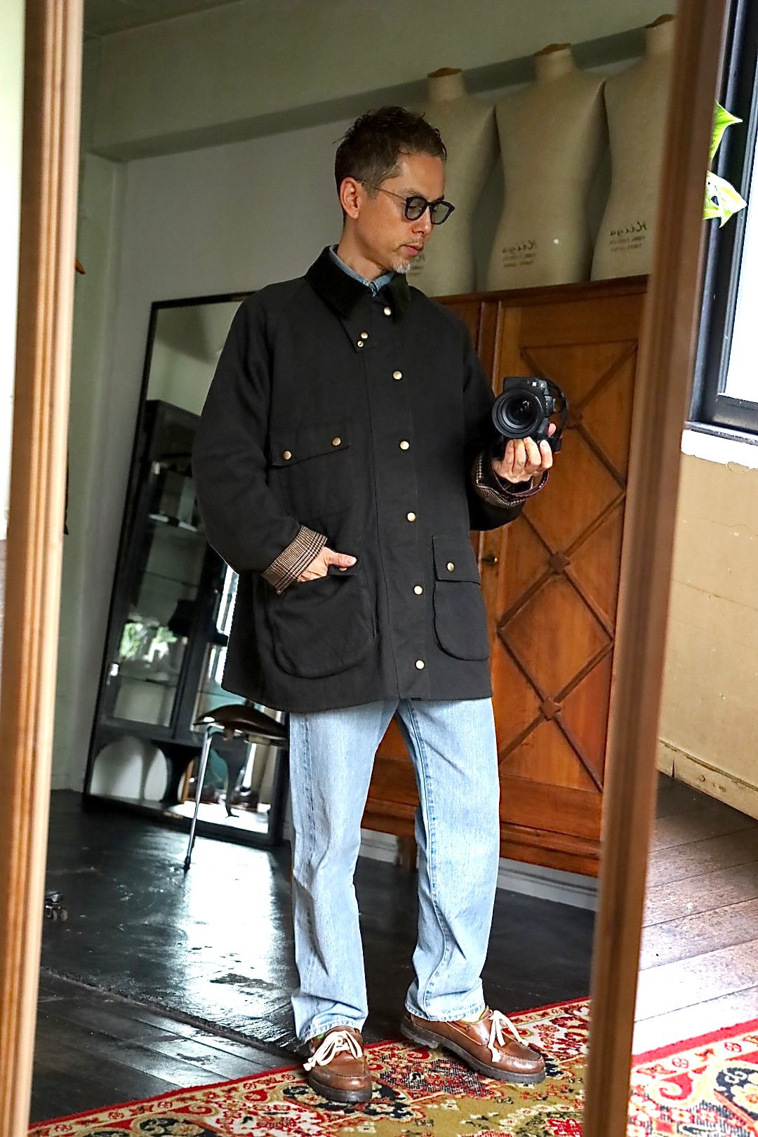 A.PRESSE 2026 STYLE2 Vintage Silk Hemp Riding Oiled Jacketスタイル