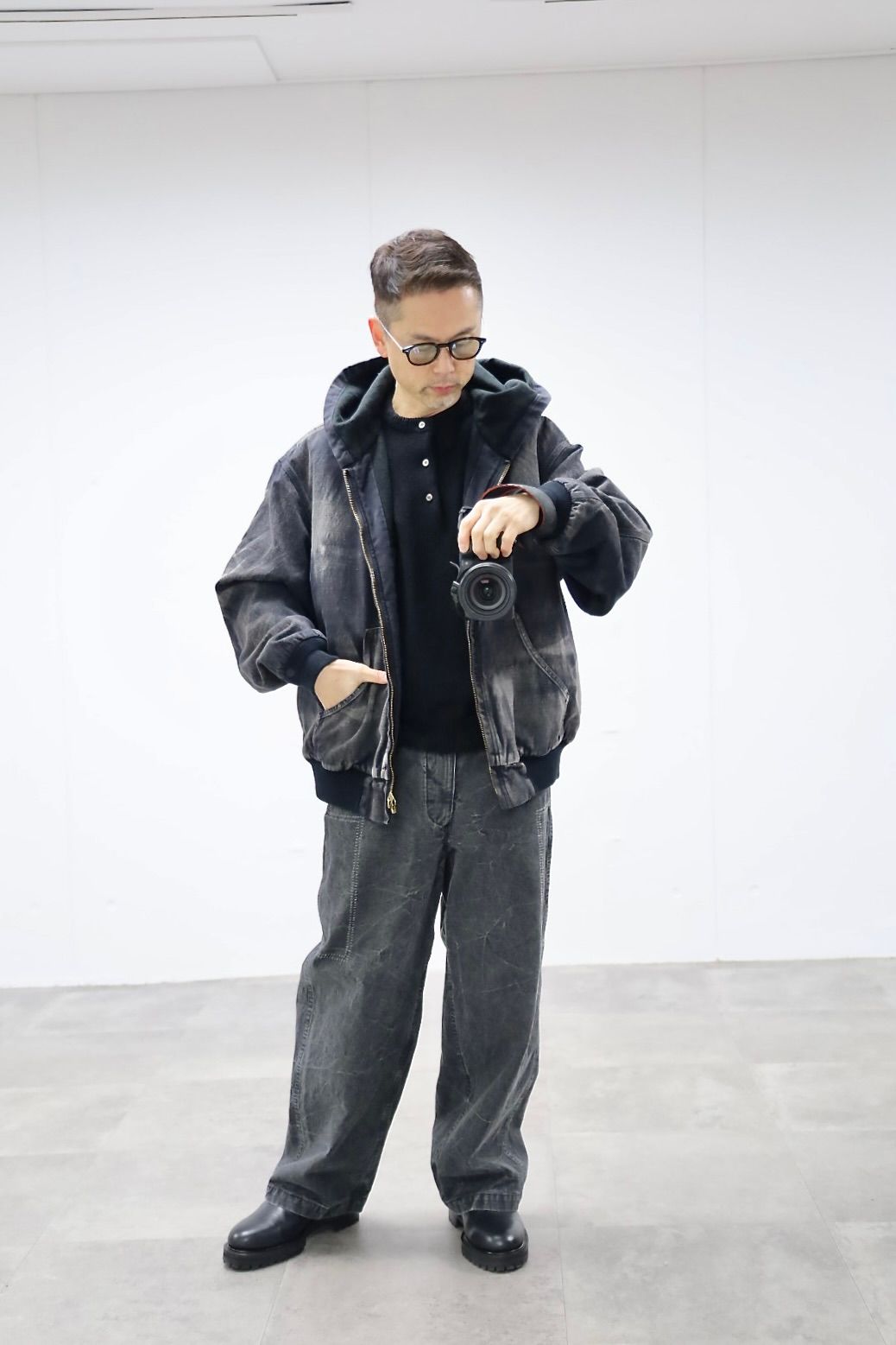 A.PRESSE 2026 STYLE1 Washed Silk Nep Henry Neck Sweater"BLACK"スタイル