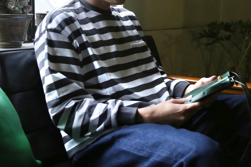 Graphpaper Border L/S Pocket Tee(GU211-70147B) style.2021.1.24