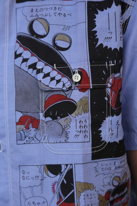 JUNYA WATANABE CDG MAN Dr.スランプアラレちゃん綿シャンブレーツイルプリント半袖シャツ style.2021.3.7.