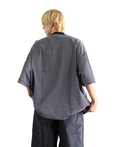 イズネス 24SS BALLOON BORDER SHORT SLEEVE T-SHIRT(Black) style 2024.4.5