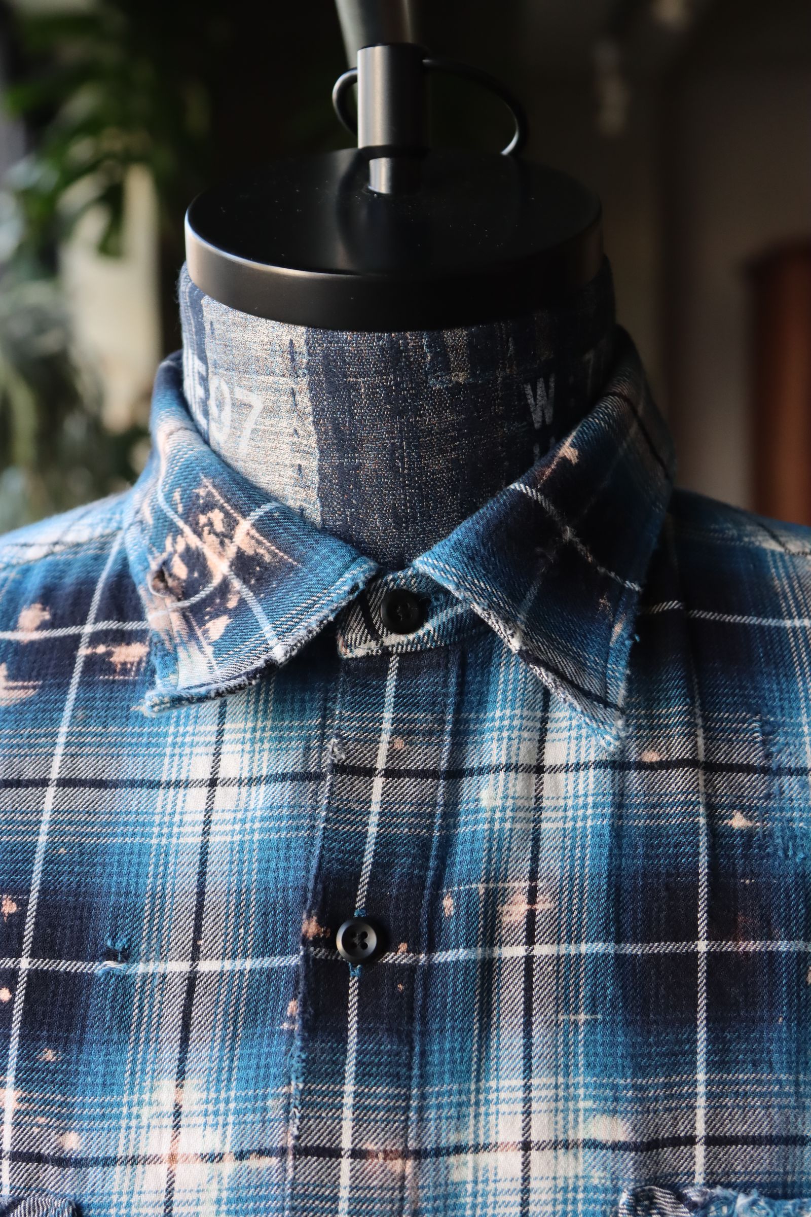 RAFUラフ 24SS Bleached & Damaged shirt(RAFU037)BLUE