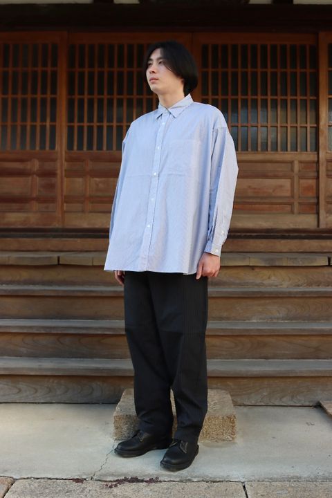 FreshService CORPORATE STRIPE REGULAR COLLAR SHIRT"WHITE×BLACK"style.
