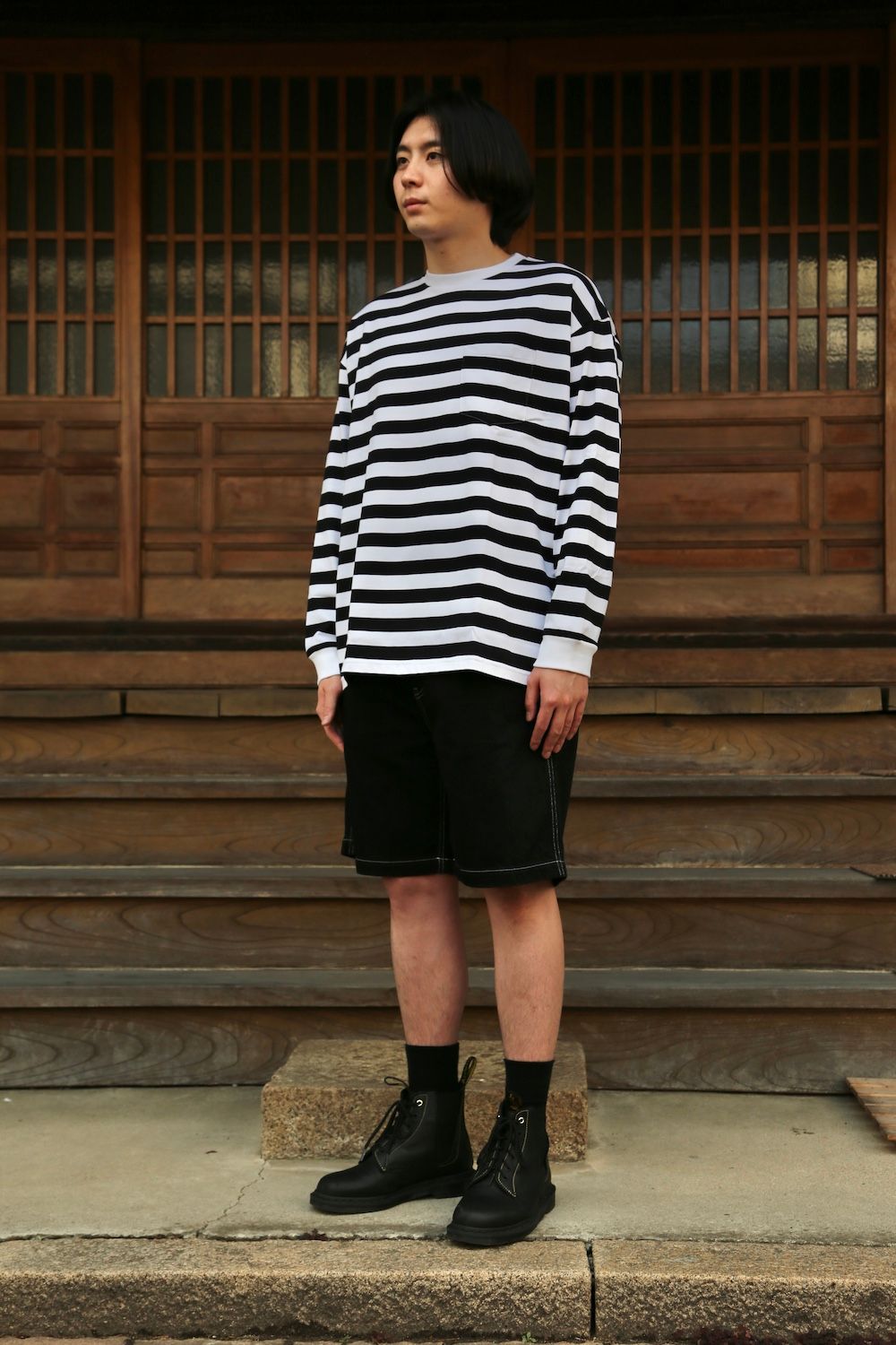 Graphpaper Border L/S Pocket Tee(GM203-70147B) style.2021.3.14.