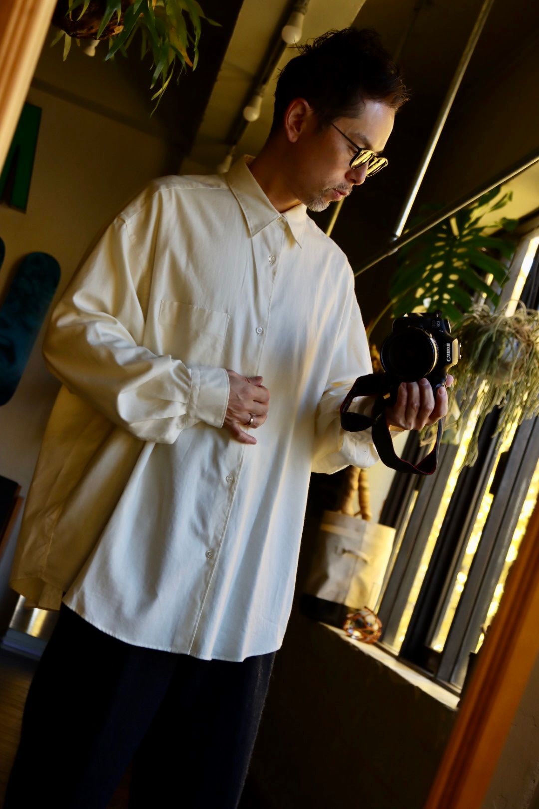 Graphpaper Cotton Cashmere L/S Oversized Regular Collar Shirt "IVORY"スタイル