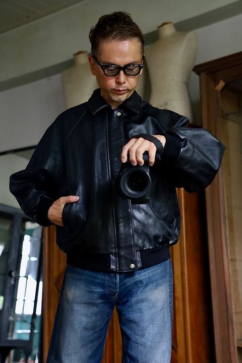 Graphpaper Cow Leather Raglan Blousonスタイル