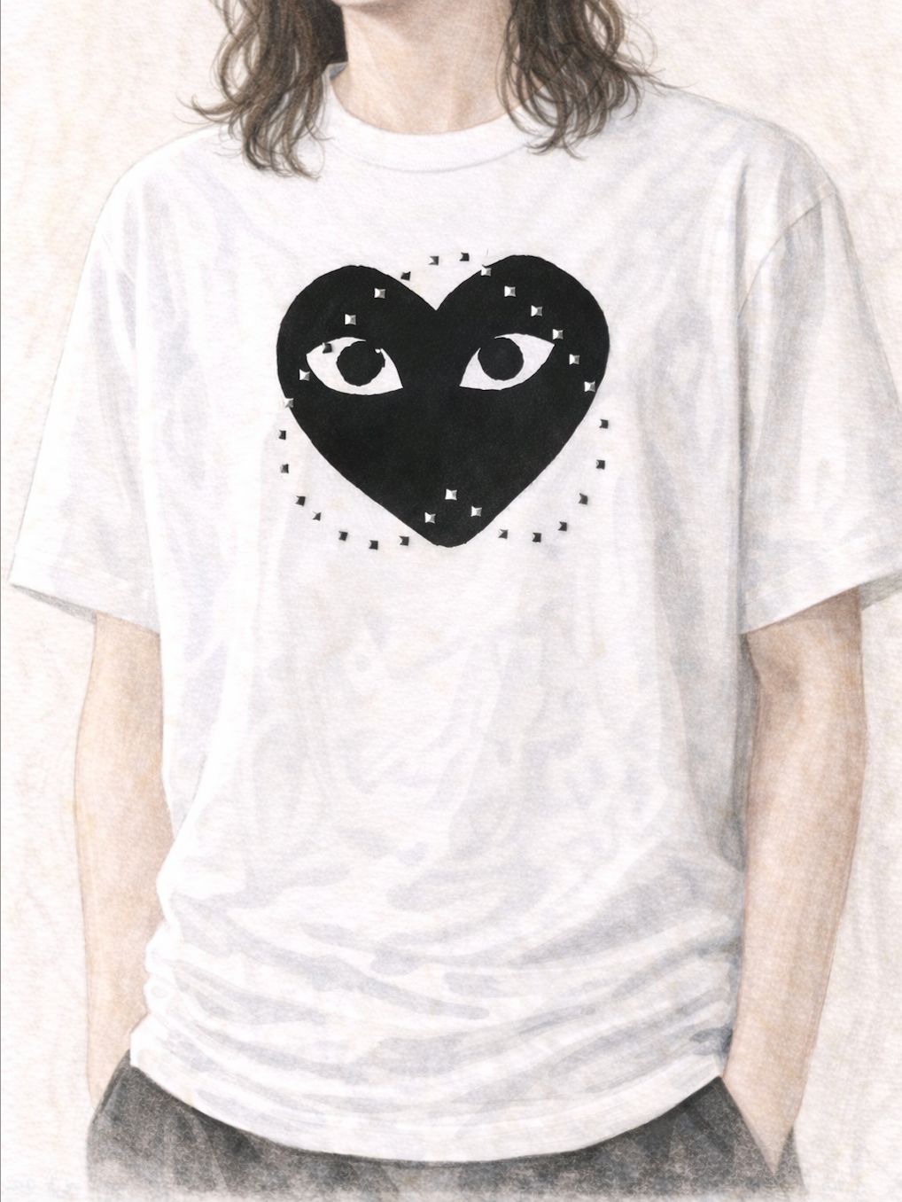 プレイコムデギャルソン スタッズ ブラックハートTシャツ (WHITE×BLACK HEART)☆新作発売！