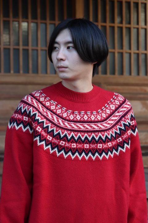 JUNYA WATANABE COMME des GARCONS MAN ラムウールジャガードニットRED style