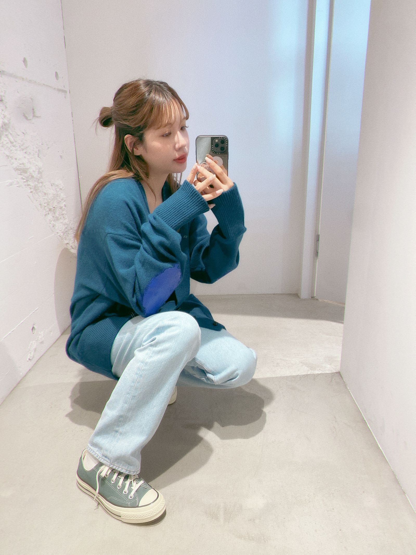 ヨーク24FW PAINTED ELBOW PATCH CARDIGAN(YK24FW0821S)PEACOCK