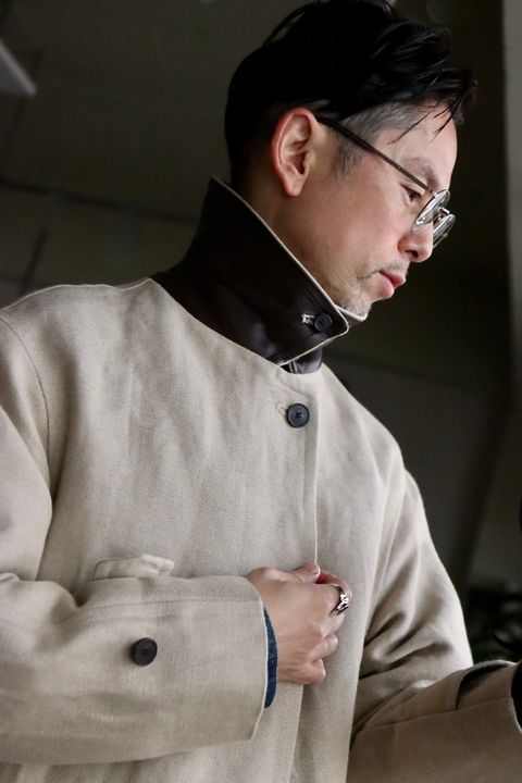 A.PRESSE Linen Half Coatスタイル
