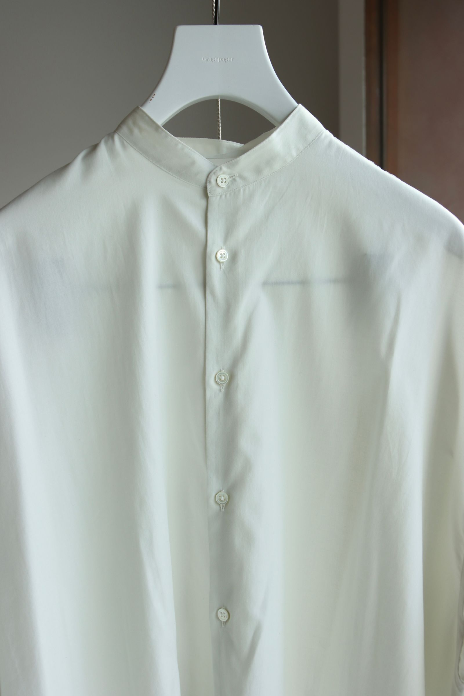 Graphpaper 25SS WOMENS Silicon Poplin Deep Slit Band Collar Shirt(GL251-50147)ECRU