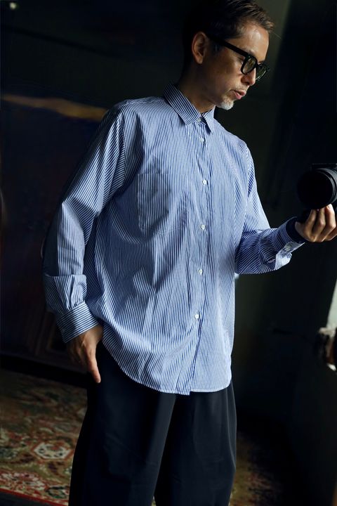 グラフペーパーシャツ Broad Stripe Regular Collar Shirt (GM264-50021STB)BLUE STRIPE☆10月31日(土)発売！