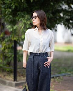 blurhms 26SS Women's Silk-Co Voile Half-Sleeve Shirt(BHS26S036SiCo)Ivory