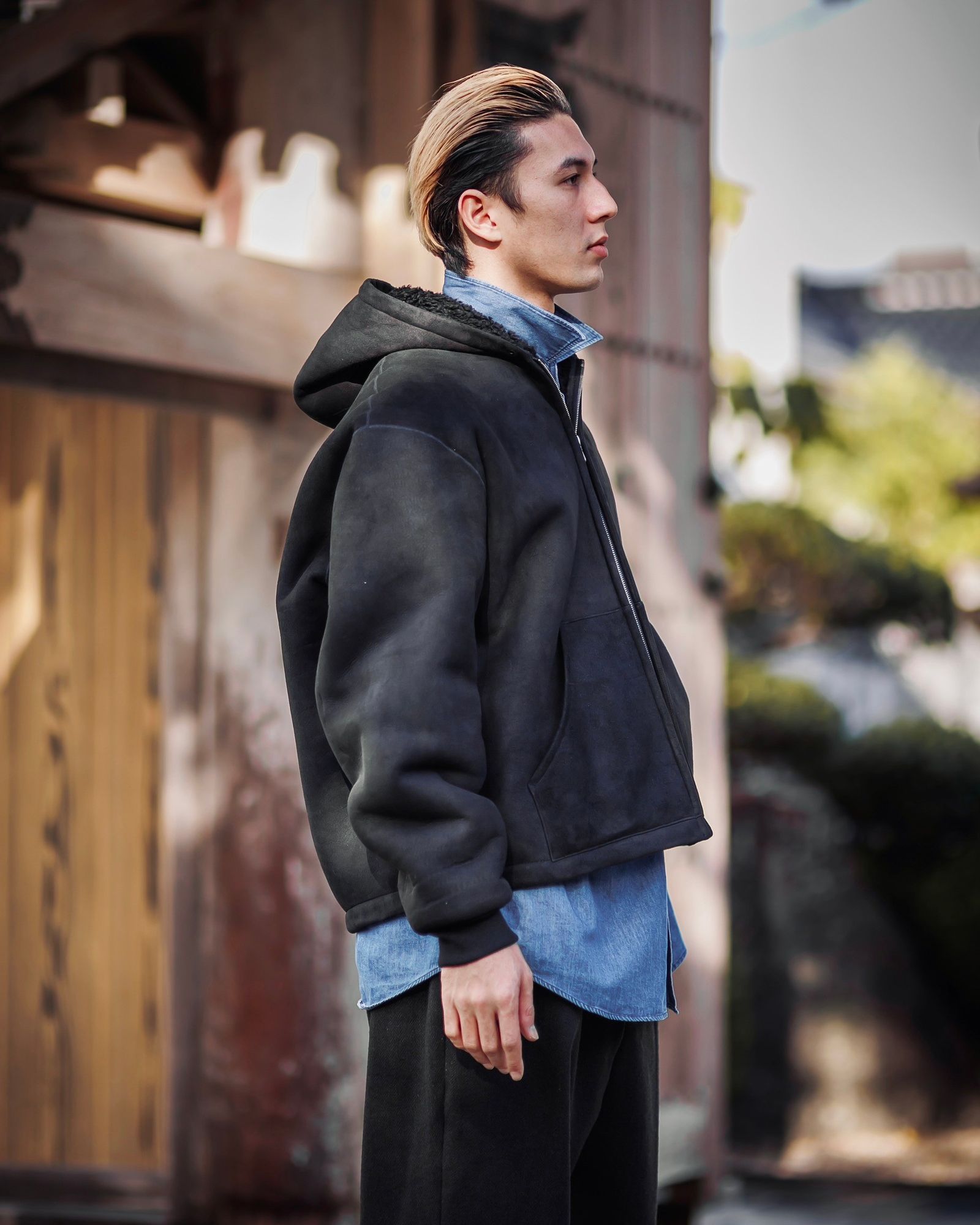 A.PRESSE - アプレッセ Mouton ZIP leather Hoodie(25SAP-01-02H