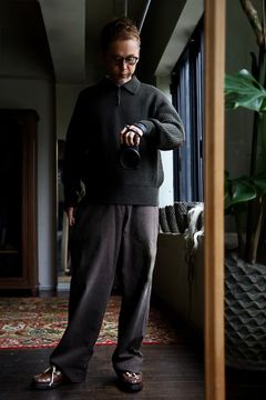 MARKAWARE 26AW RIBBED POLO COLLAR JUMPER"DARK OLIVE"スタイル