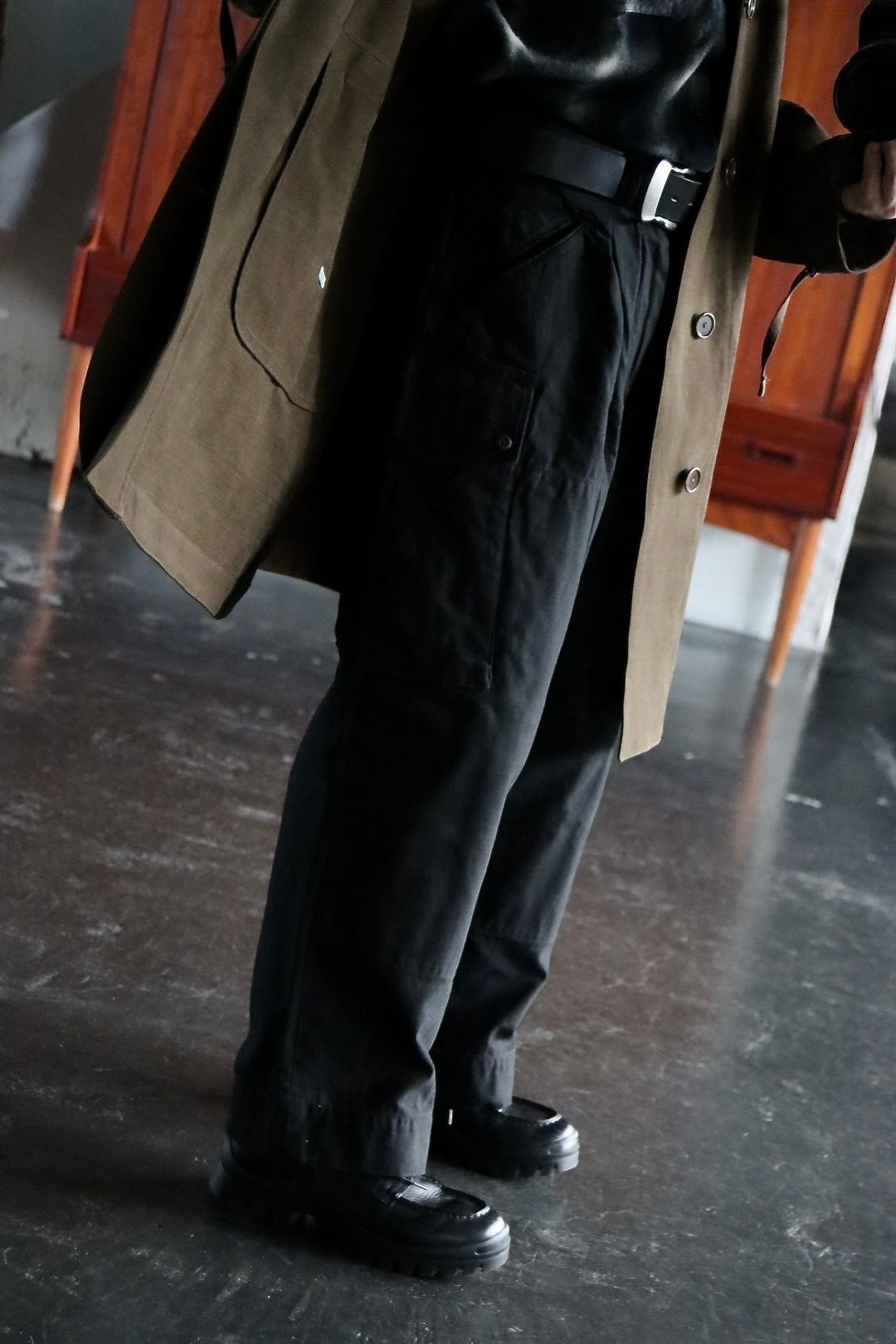 アプレッセ22FW Motorcycle Half Coat"OLIVE"スタイル