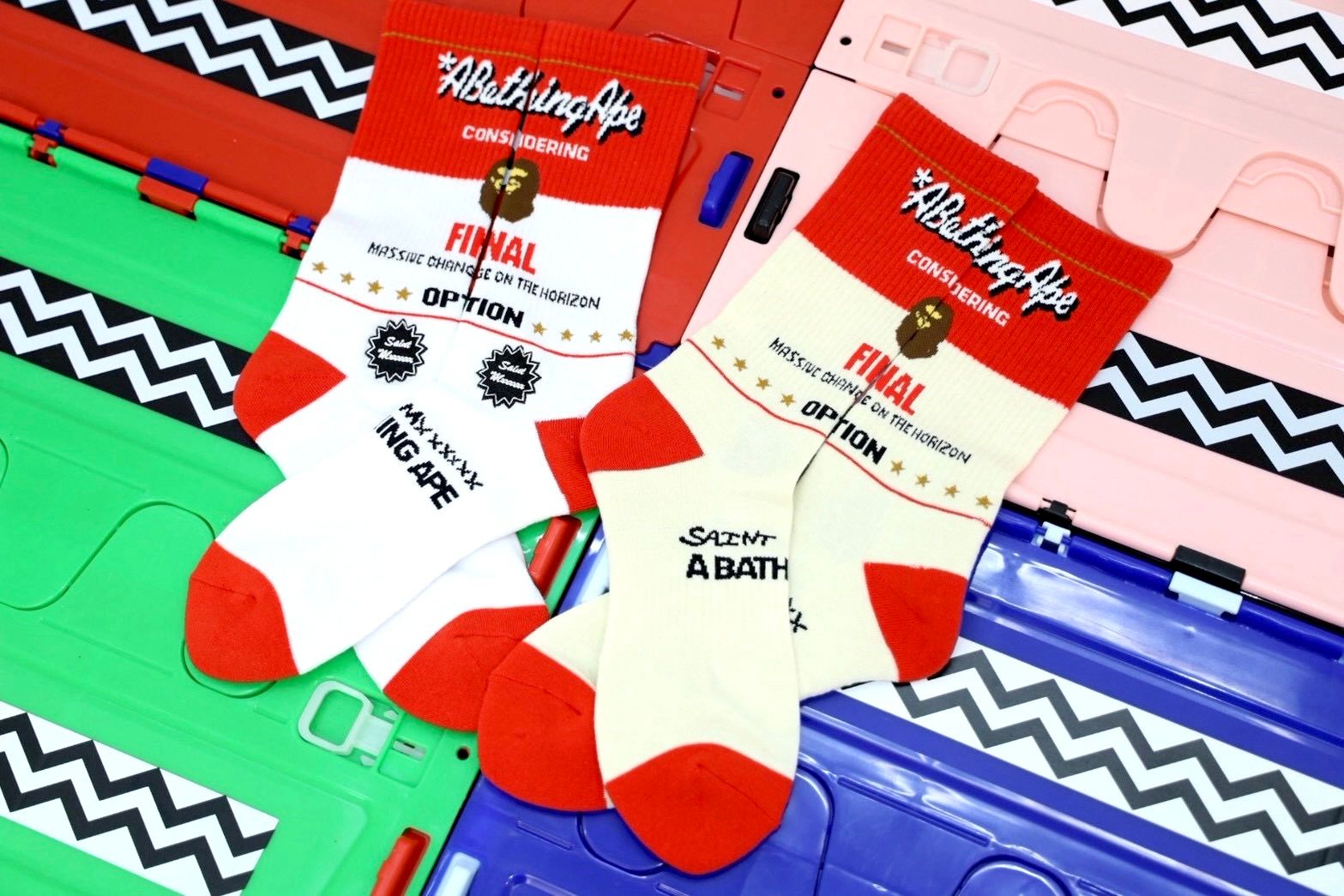 セントマイケル 26AW BAPE_SOCKS/FAINAL(SM-MK1-0000-C41)ECRU+RED