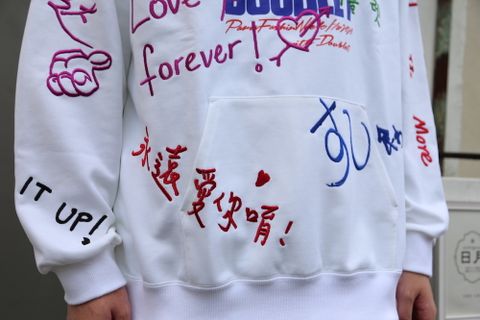 doublet MESSAGE EMBROIDERY HOODIE"WHITE"style.2020.9.12