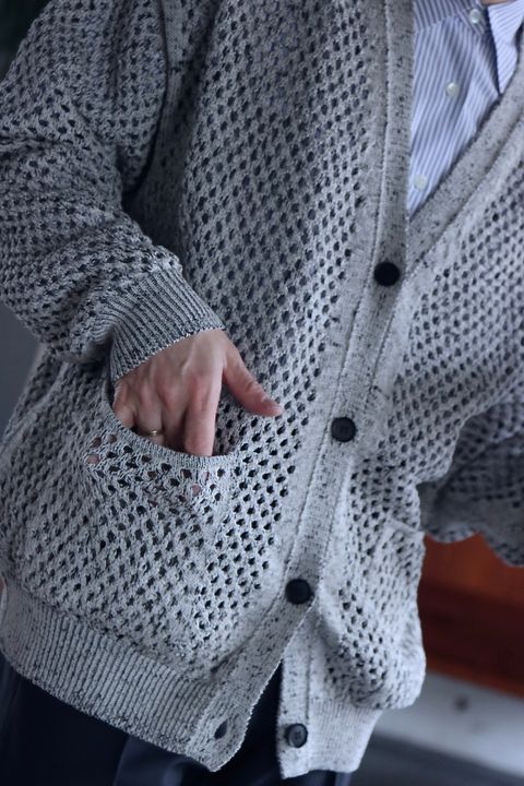 YOKE 22SS MESHED KNIT CARDIGAN"FOG WHITE"style.2022.2.21.