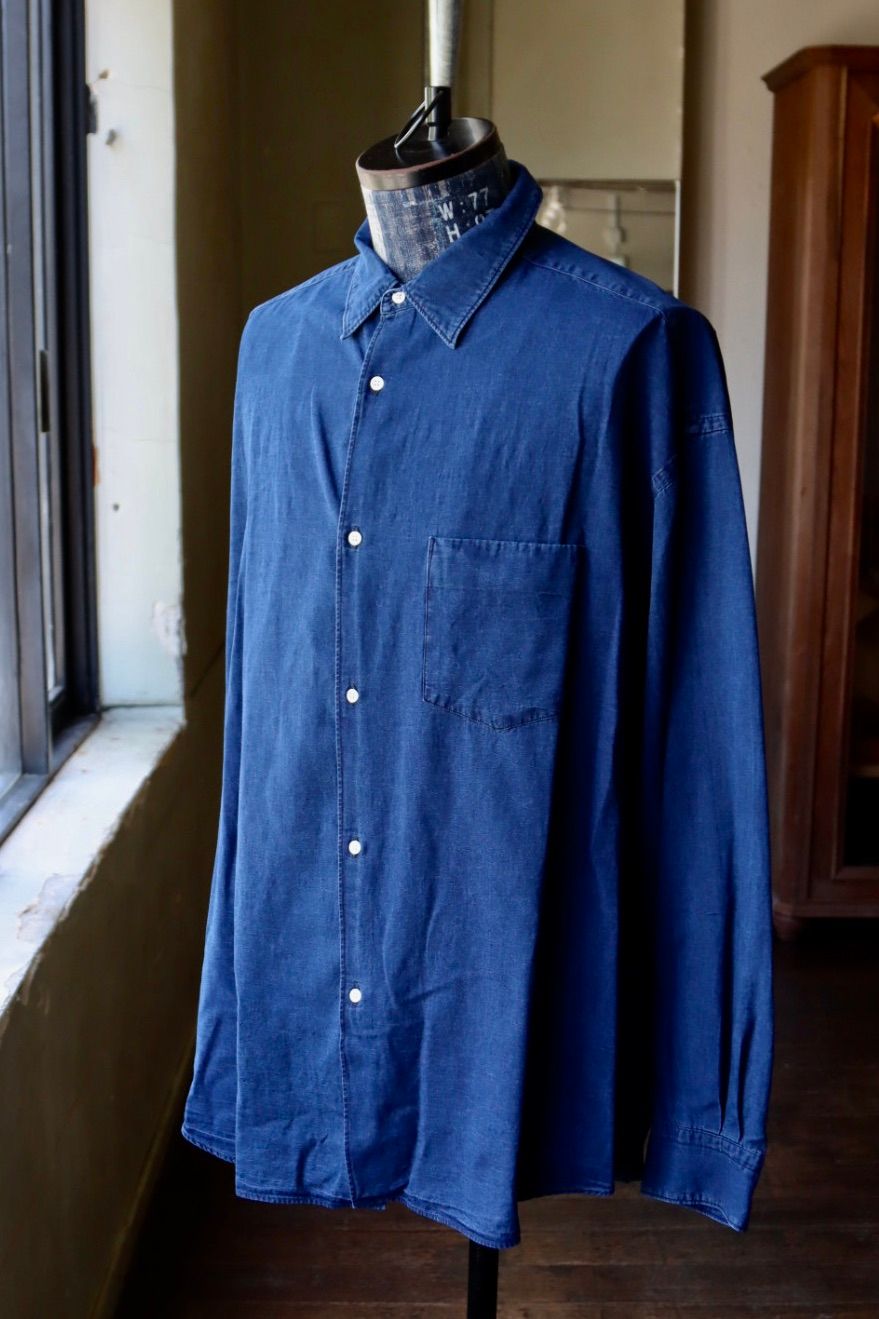 グラフペーパー SIDOGRAS Indigo Poplin L/S Oversized Regular Collar Shirt(GM252-50045)DARK FADE☆8月2日(土)発売！