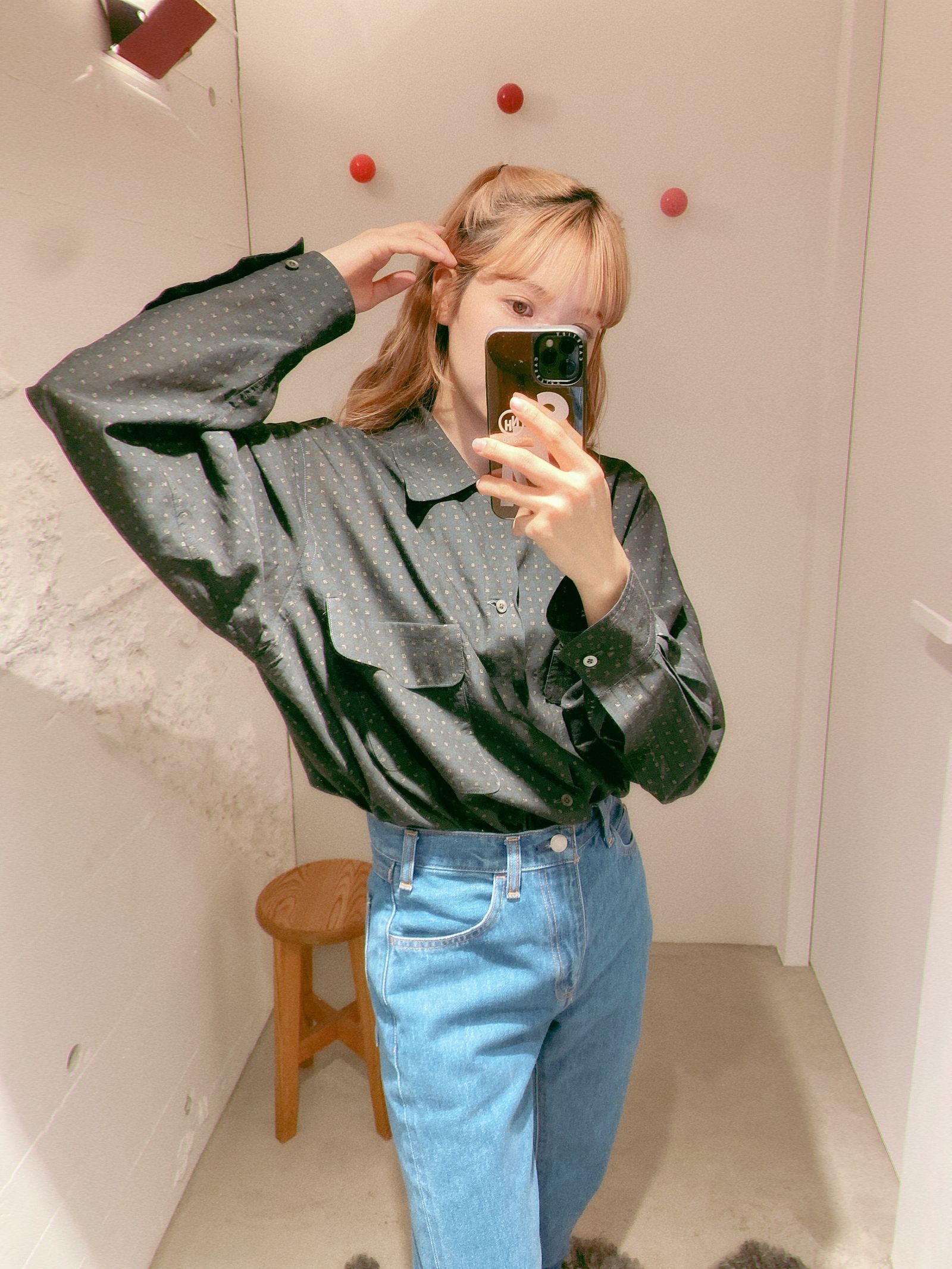 ヨーク24SS PIXEL LOW PLAID OPEN COLLAR SHIRT(YK24SS0654SH)NAVY