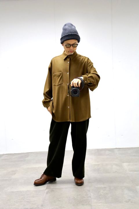 Graphpaper Wool Smooth Flannel Oversized Regular Collar Shirt"BROWN"スタイル.2025.10.7.