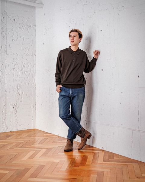 A.PRESSE Cotton Knit L/S Polo Shirts (OLIVE)スタイル 2月8日(土)新作発売！