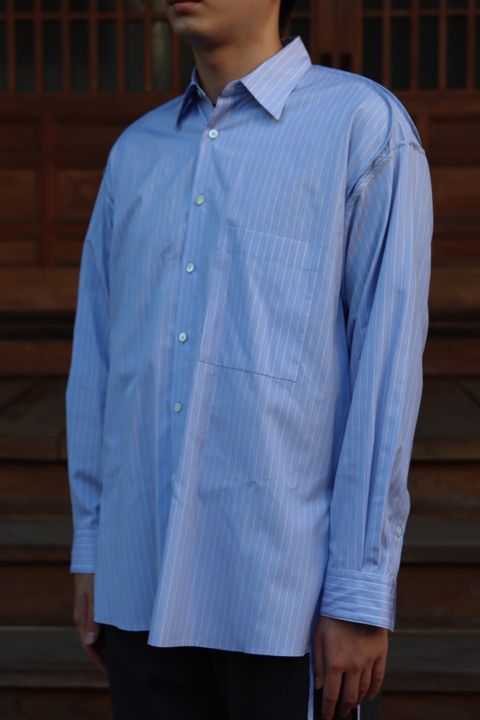 YOKE THOMAS MASON STRIPED PIPING SHIRT"SAXE"style.