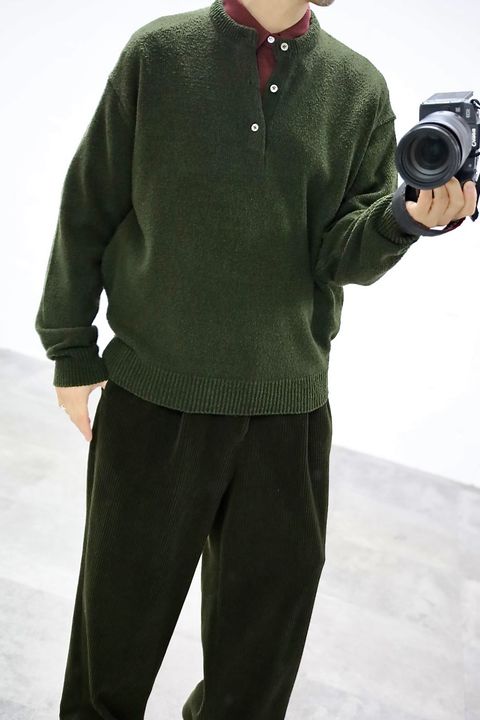 A.PRESSE 2026 STYLE1 Washed Silk Nep Henry Neck Sweater"OLIVE"スタイル