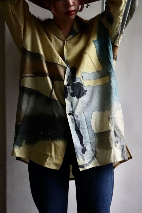 YOKE PRINTED OPEN COLLAR SHIRT"YELLOW"スタイル