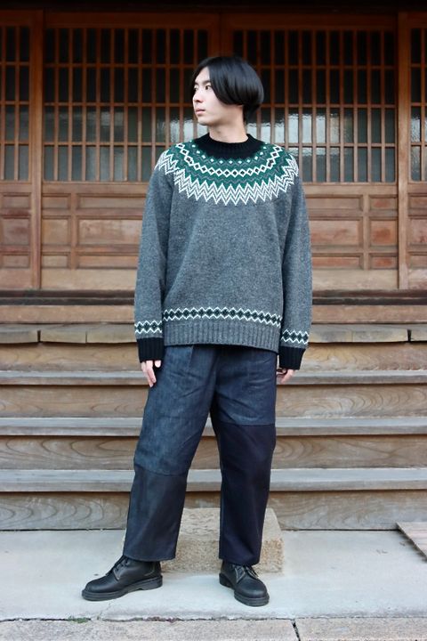 JUNYA WATANABE COMME des GARCONS MAN ウールジャガードニット求心柄"TOP GRAY"style