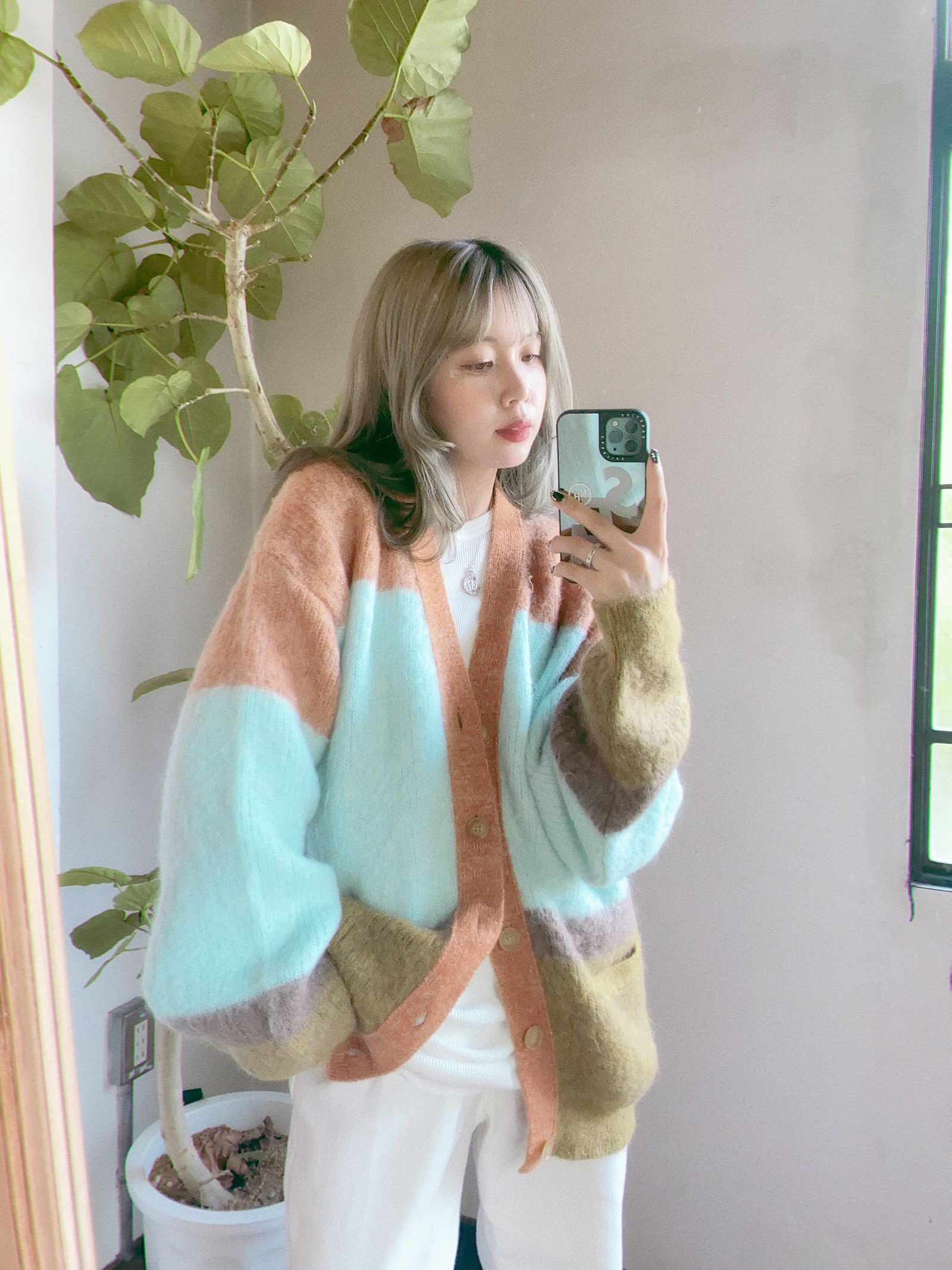 ヨーク23AW MOHAIR BORDER CARDIGAN(YK23FW0571S)PINK