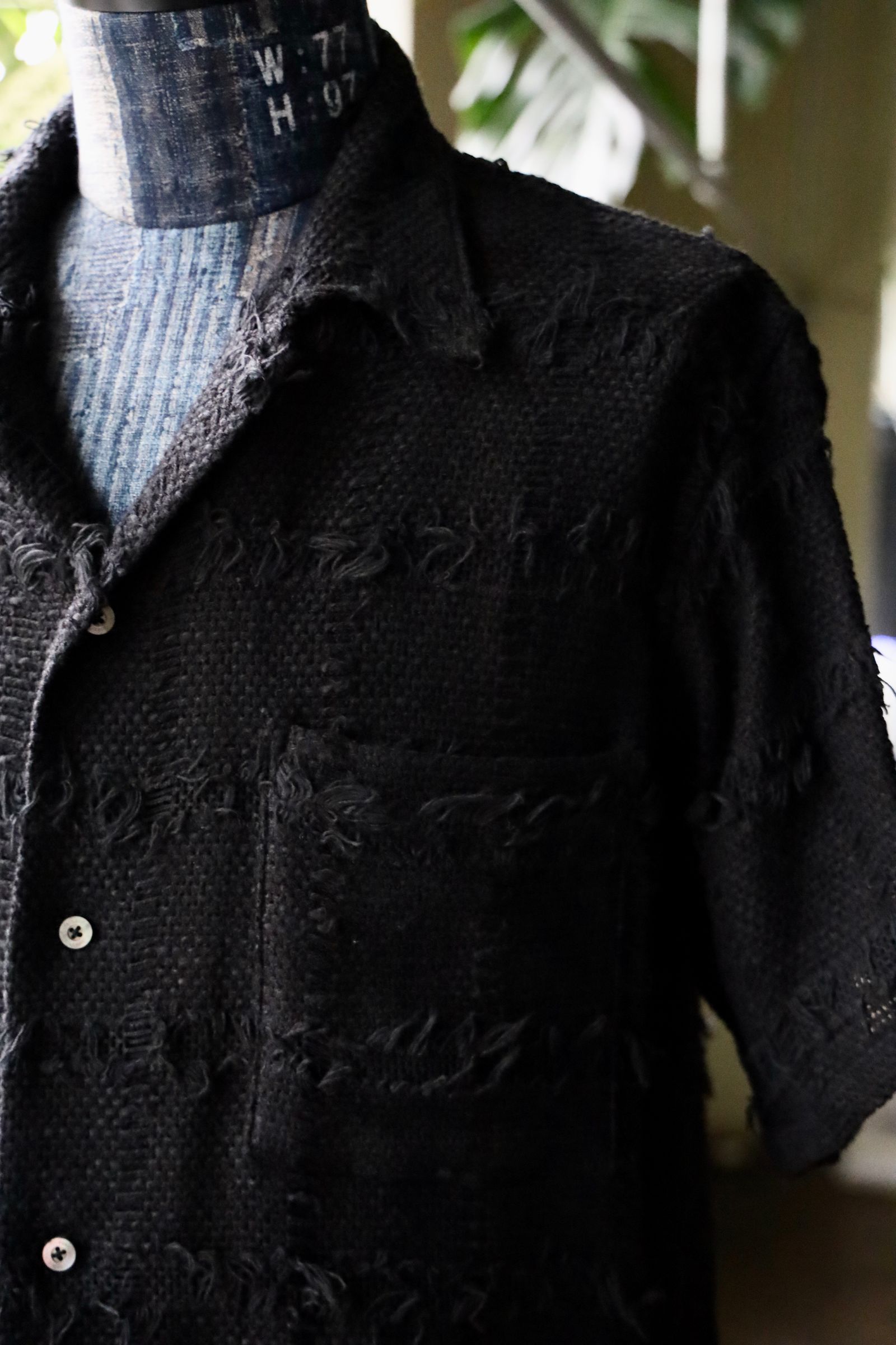 ヨーク25SUMMER シャツ FRINGE CHECK TWEED OPEN COLLAR SHIRT(YK25SS001005SH)BLACK