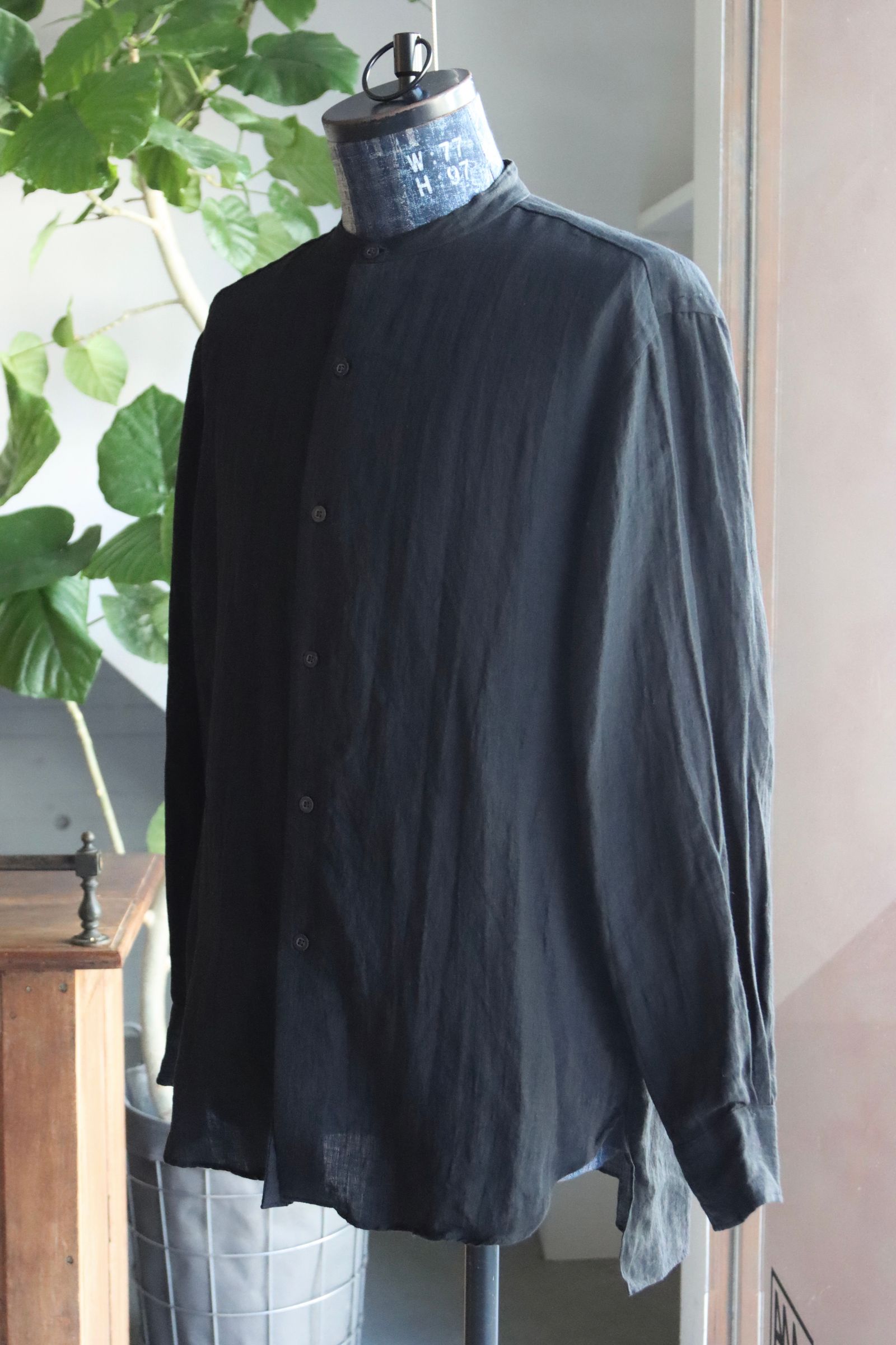 blurhms 25FW Linen Band-collar Shirt(BHS25F021)black