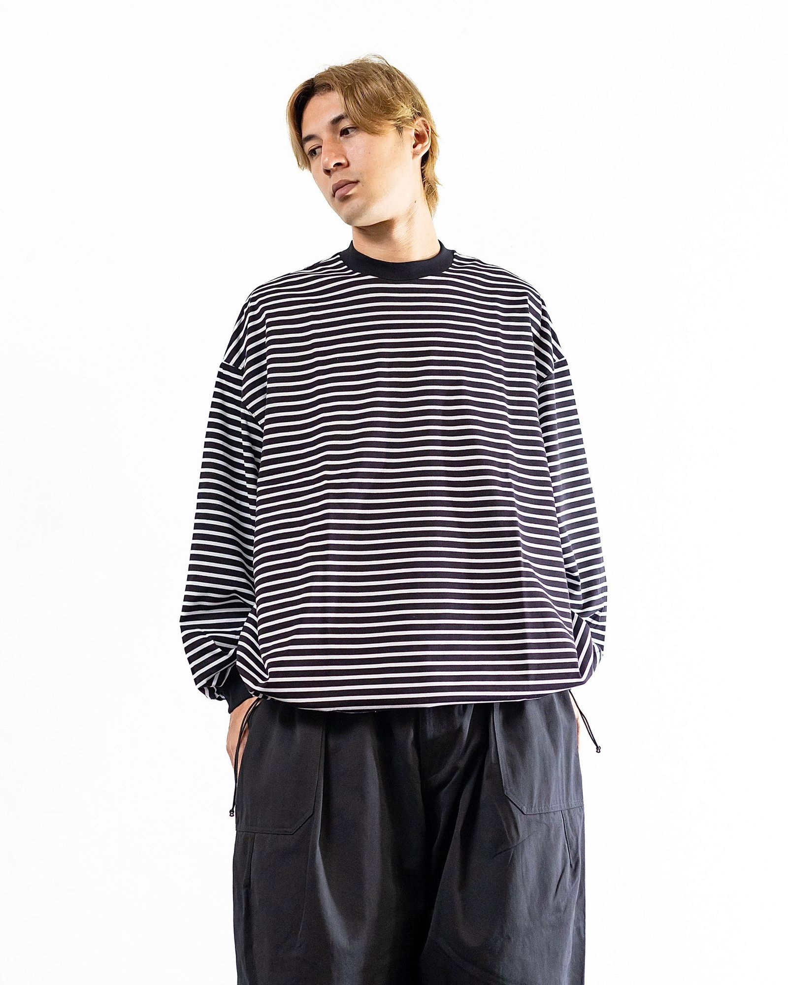 is-ness - イズネス24AWバルーンロングスリーブTシャツ BALLOON STRIPES LONG SLEEVE  T-SHIRT(1004SAWCS03-2)BLACK×WHITE border | mark