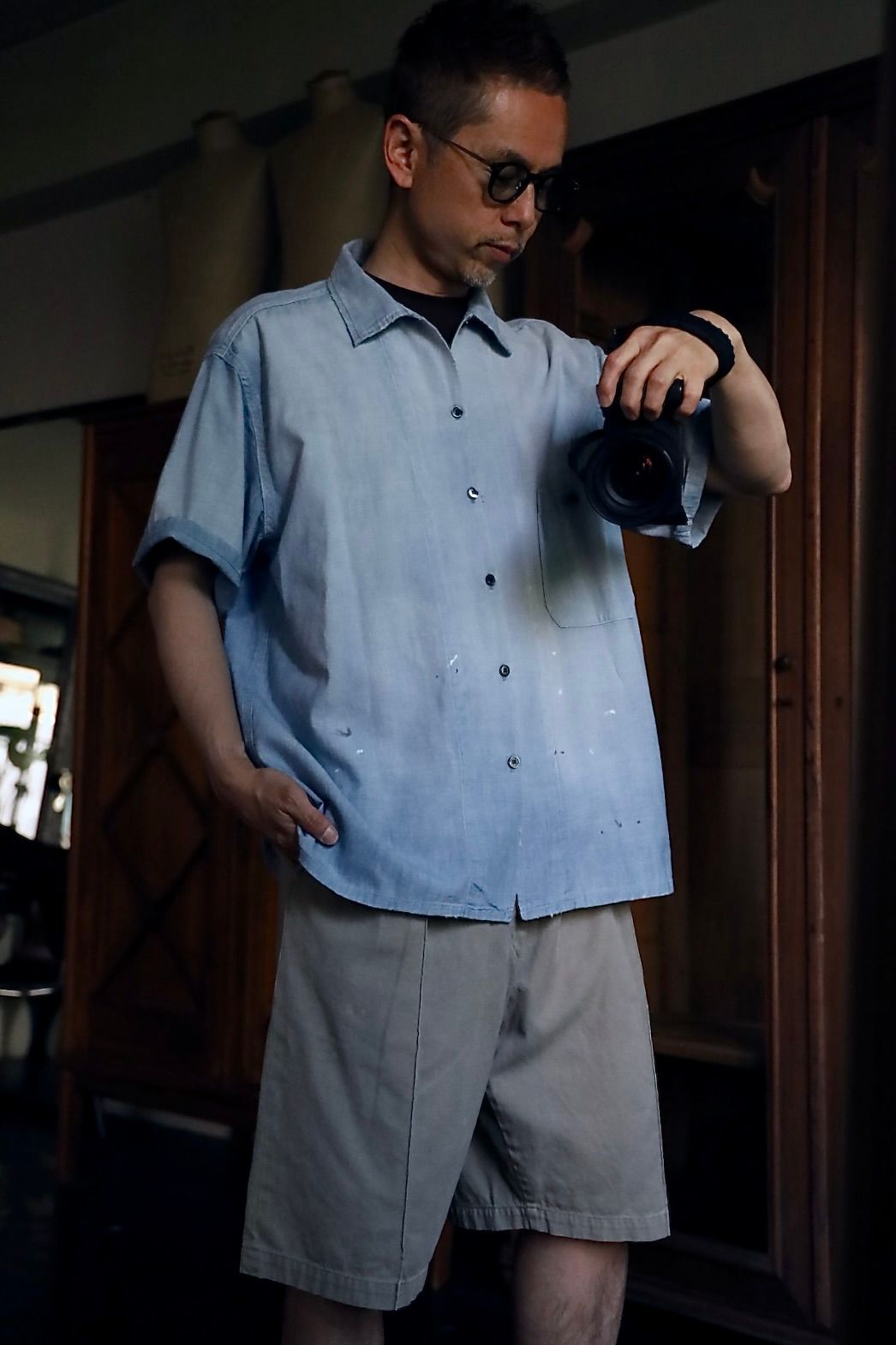 A.PRESSE 2026 STYLE1 Vintage Chambray S/S Shirtスタイル