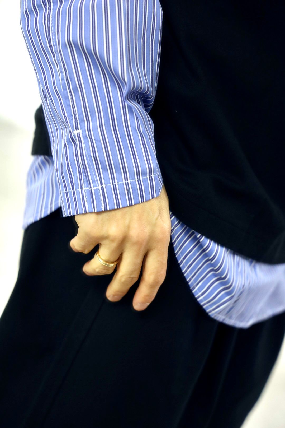 コムデギャルソンオム26SS 綿度詰天竺×綿ポプリンストライプTシャツ(HQ-T006-051)BLACK