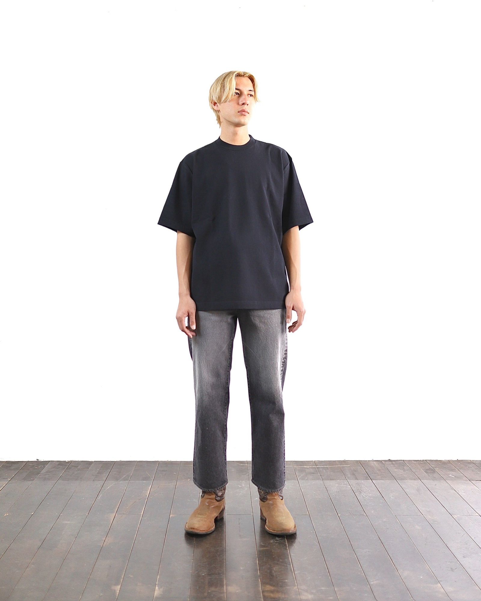 ブラームス24SS blurhms Co/Silk Nep Plain Tee(BlackNavy) style 2024.3.21 | 4444 |  mark