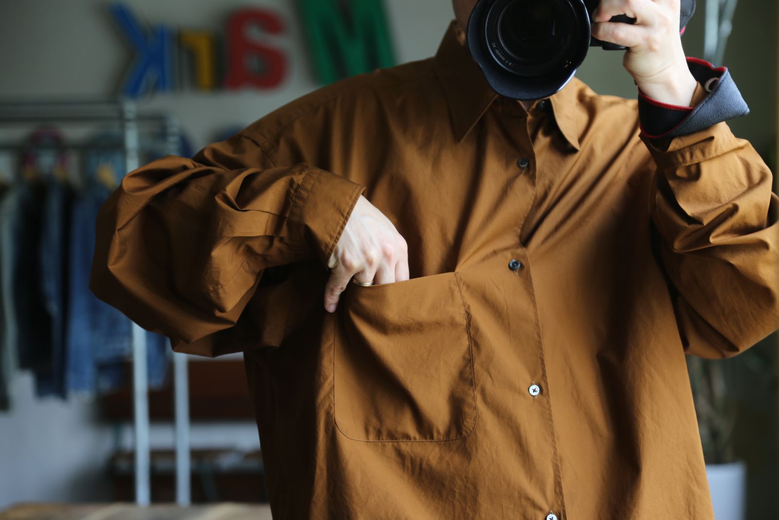Graphpaper Broad L/S Oversized Regular Collar Shirt"BROWN"style.2021.5.25.