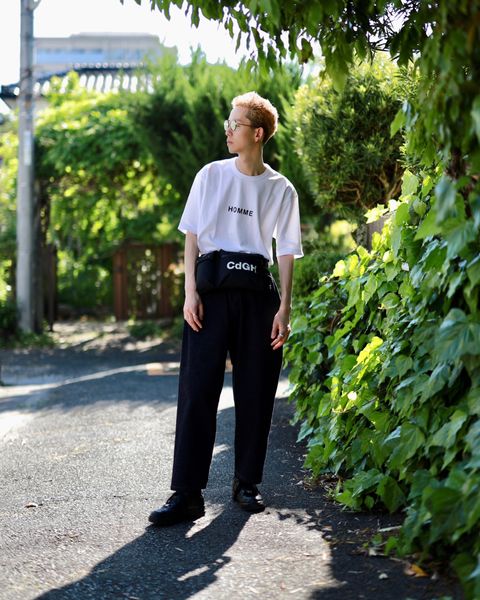 COMME des GARCONS HOMME コムデギャルソンオム23SS 綿度詰天竺ロゴプリントTシャツ スタイル