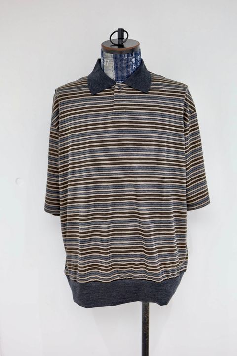 マーカ 26SS ワンボタンポロTシャツ ONE BUTTON POLO TEE S/S(M26A12CS01B)BEIGE BORDER☆新作発売！