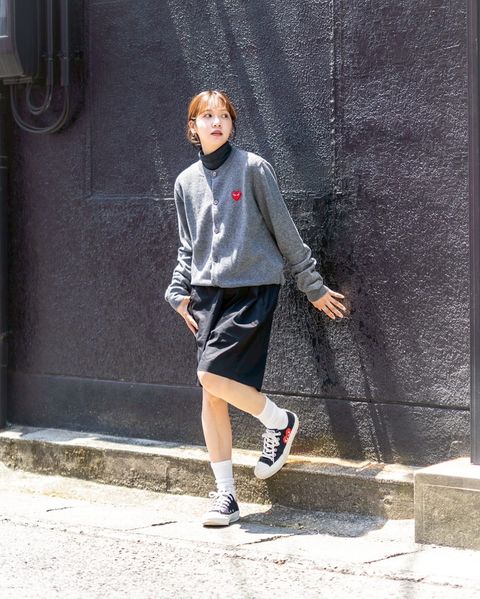 PLAY COMME des GARCONS 新作ROUNE-NECK RHINESTONE CARDIGAN(RED HEART)style.2025.8.4