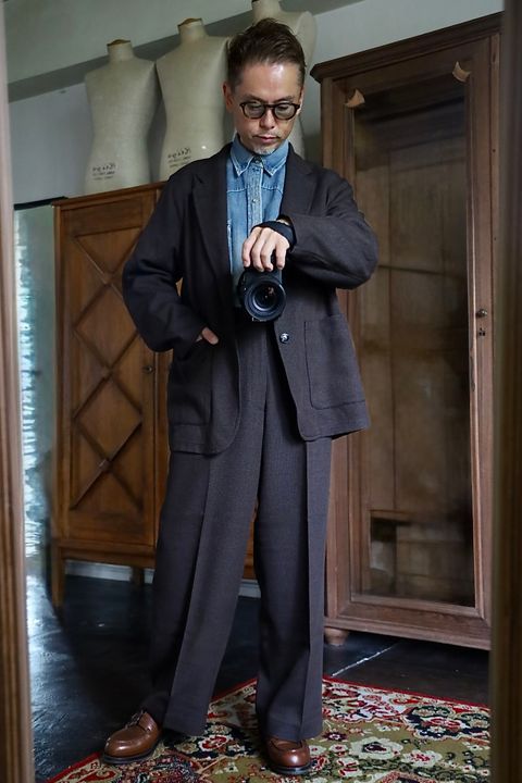 marka 26AW STROLL AROUND JACKET"BROWN BIRD’S-EYE"スタイル