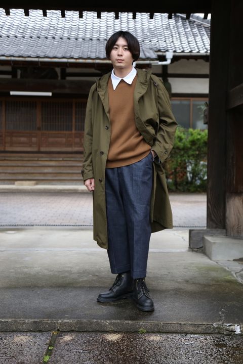 COMME des GARCONS HOMME 綿ナイロンウェザーフーデッドコート"KAHKI"style.2020.9.13.