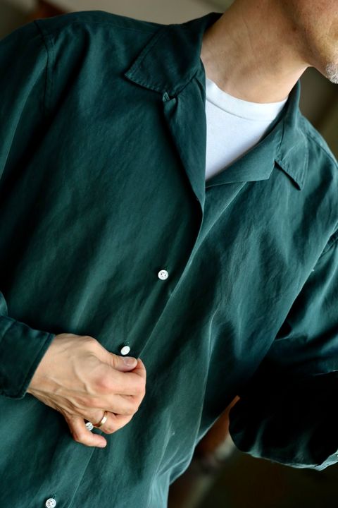 A.PRESSE US Silk Cotton Open Collar L/S Shirtスタイル