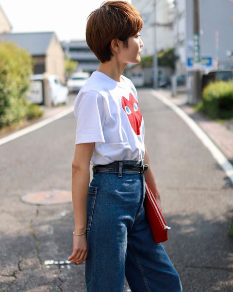 プレイコムデギャルソン REDハート With Blue Eyes Tシャツstyle.2023.6.23