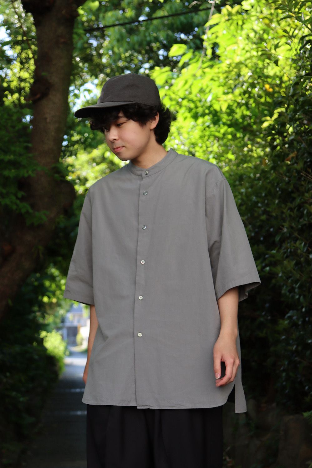 Ets.Materiaux Band Collar Short Sleeve Shirt style. 2022.05.11