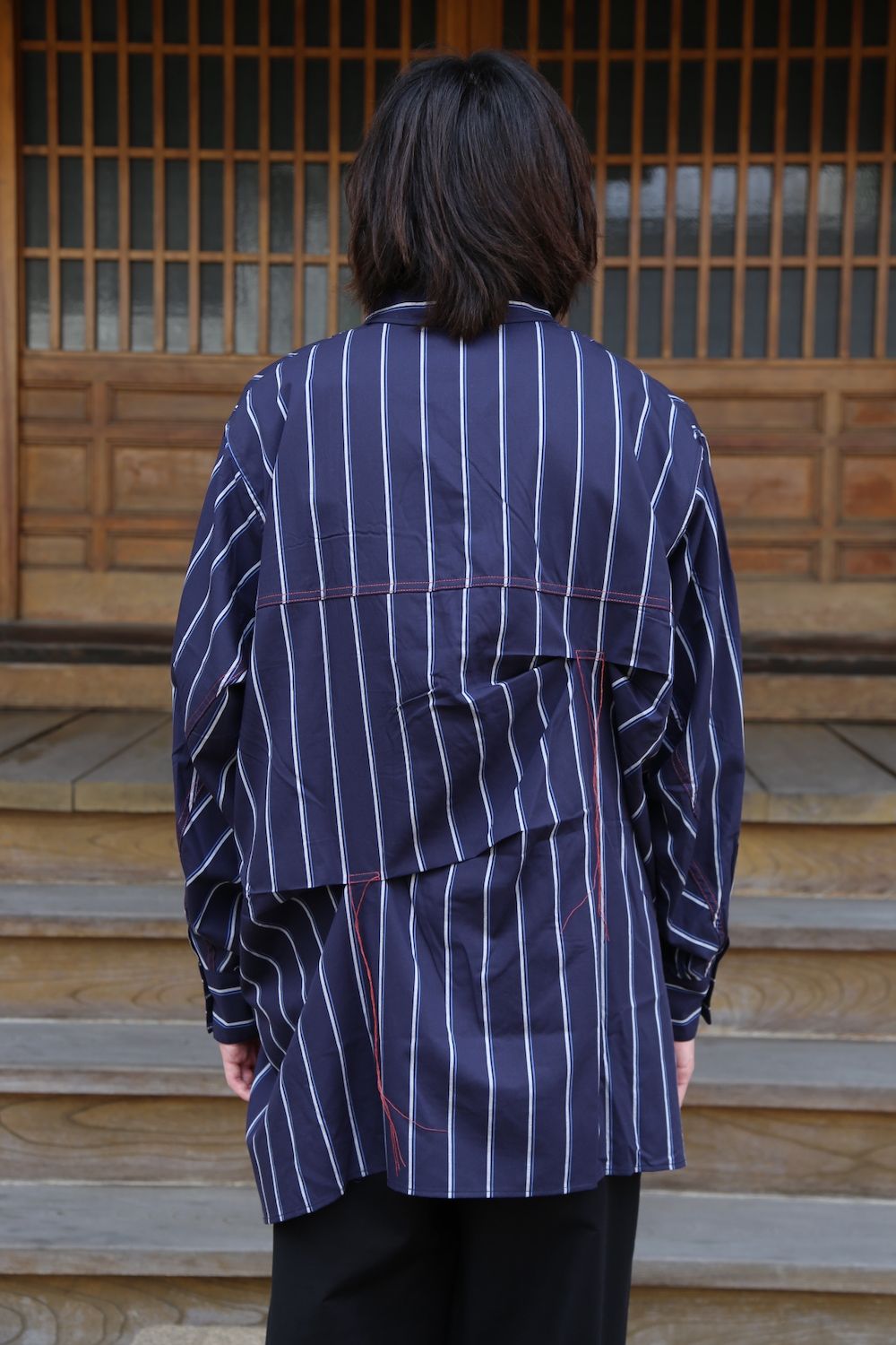 JieDa2020AW HAND STITCH STRIPE SHIRT"NAVY"(Jie-20W-SH02)style.2020.7.17