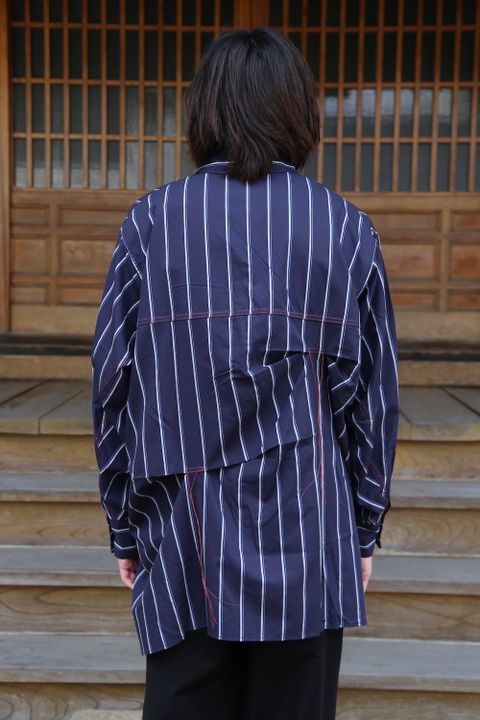 JieDa2020AW HAND STITCH STRIPE SHIRT"NAVY"(Jie-20W-SH02)style.2020.7.17